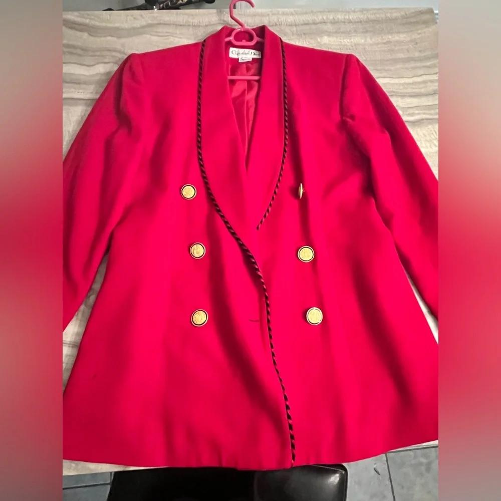 Vintage Red Christian Dior Blazer Size 12 100% Wool Made in USA